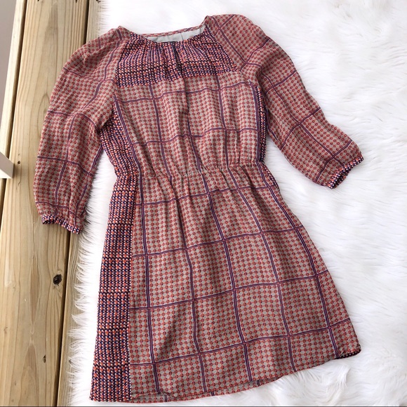 Madewell Dresses & Skirts - Madewell Silk 3/4 Sleeve Boho Pattern Shift Dress